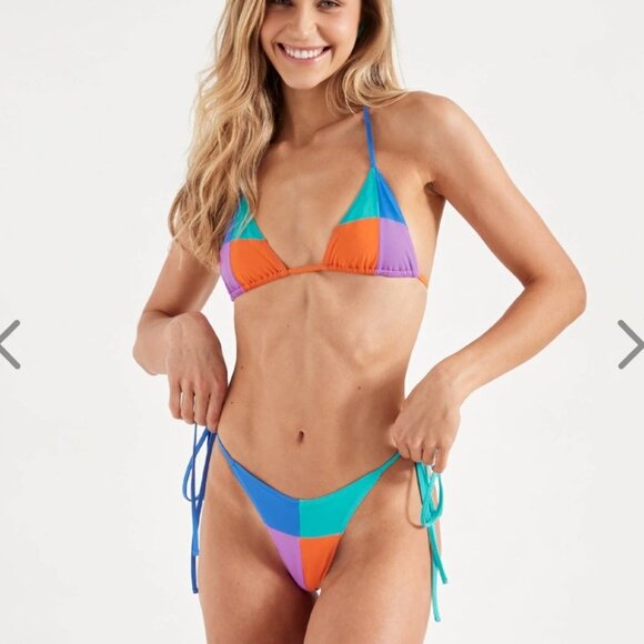 NWT OneOne Swimwear Bikini SET Ariel Bilbao Print Triangle NEW 2024 Multicolor - Picture 7 of 9